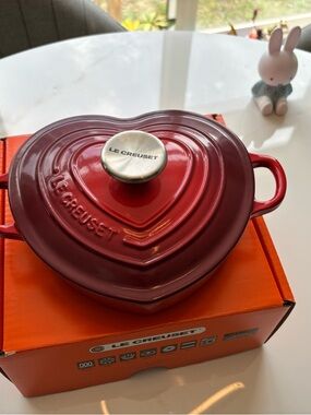 Le Creuset Heart-Shaped Enameled Cast Iron Casserole in Deep Red and Burgundy